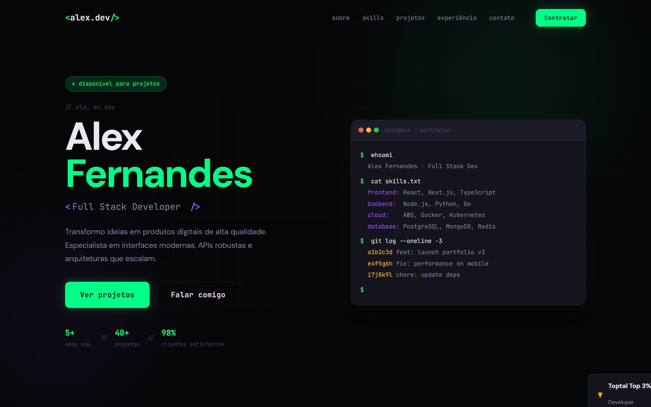 Template DevFolio Dark